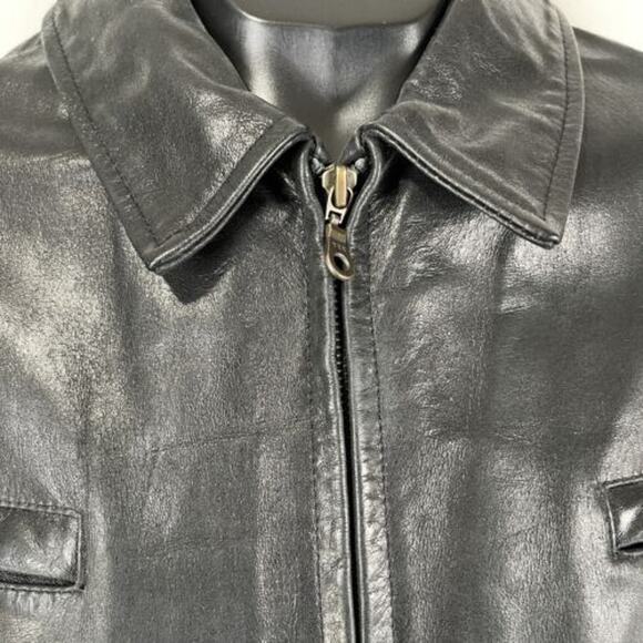 London Brando Men's Leather Jacket Black Sz XL Long Sleeves Zip Front Biker Moto - Picture 9 of 10